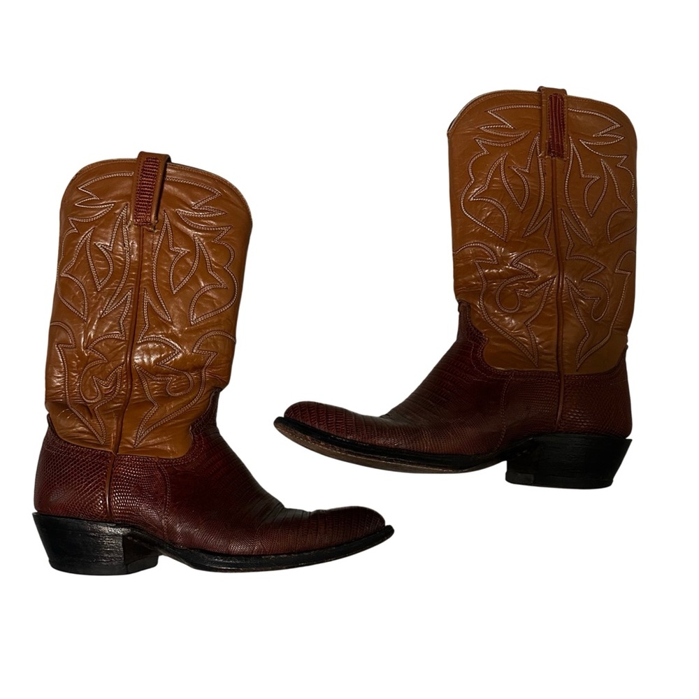 Men's women’s unisex Brown Leather Cowboy Boots GUC Brahma Pointy Toe